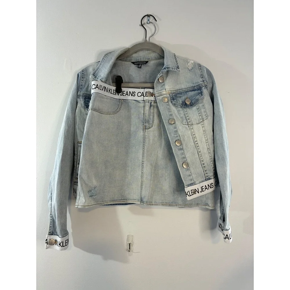Calvin Klein Jeans Denim Jacket & Skirt Set‎ Distressed Light Wash Size 12